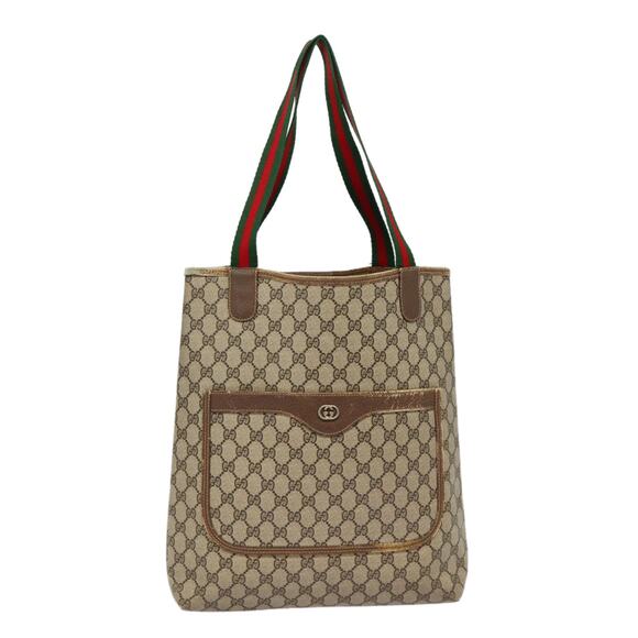 GUCCI GG Supreme Web Sherry Line Tote Bag Pvc Beige Red 40 02 003 - Picture 1 of 16